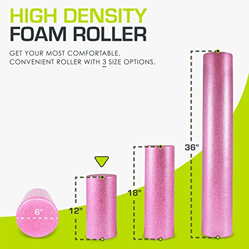 ProsourceFit High Density Foam Rollers 12 - inches long, Firm Full Body Athletic Massager for Back Stretching, Yoga, Pilates, Post Workout Trigger Point Release, Pink