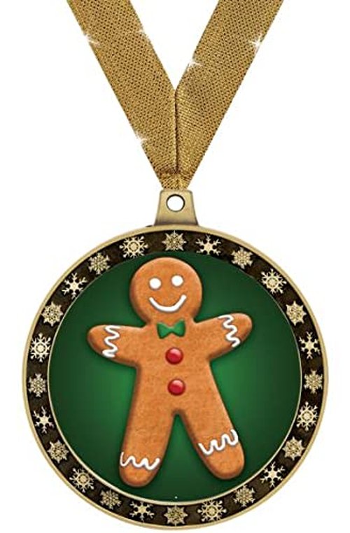 Gingerbread Man Winter Seasonal Award Medals with Gold Ribbons, 2.5" Gold Gingerbread Man Winter Trophies, 5 Pack Prime