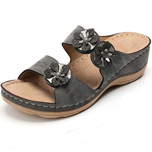 Shengsospp Womens Espadrilles Wedges Sandals Open Toe Slip On Strappy Flat Sandals with Elastic Ankle Strap Dressy Summer Walking Sandals 05_Grey, 5.5