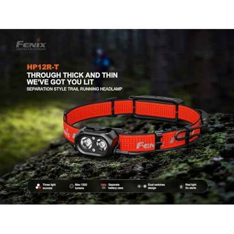 Fenix HP12R-T 1300 Lumen Rechargeable Running Headlamp ? Split Battery Design, White/Neutral White/Red Light Modes with Lumentac Organizer (Black)