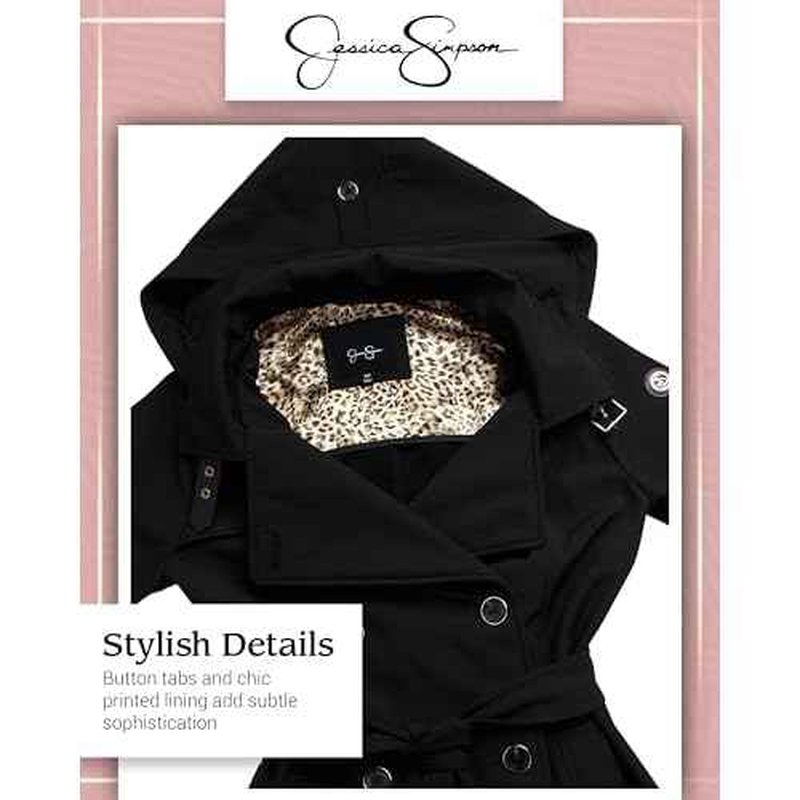 Jessica Simpson Womens Trench Coat - Lightweight Belted Softshell Jacket - Polar Fleece Lined Hooded Long Coat for Women