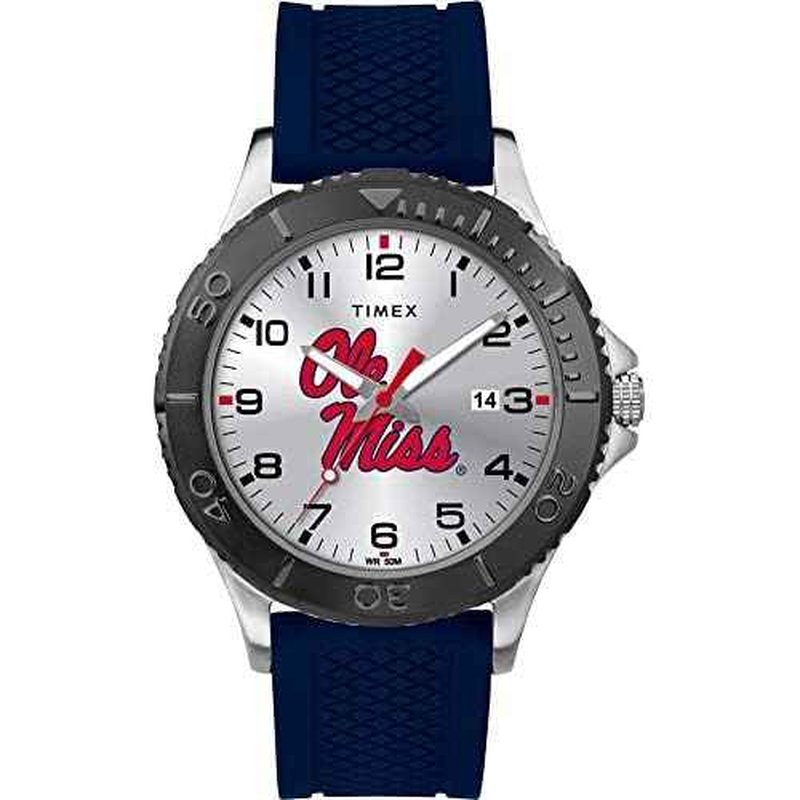 Timex Tribute Men's Collegiate Gamer 42mm Watch ? Ole Miss Rebels with Navy Silicone Strap
