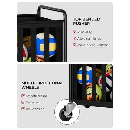 StorageWorks Ball Storage with Wheels, Ball Cart for Garage, Garage Sports Equipment Organizer, Balls Organizer for Basketball, Football, Volleyball