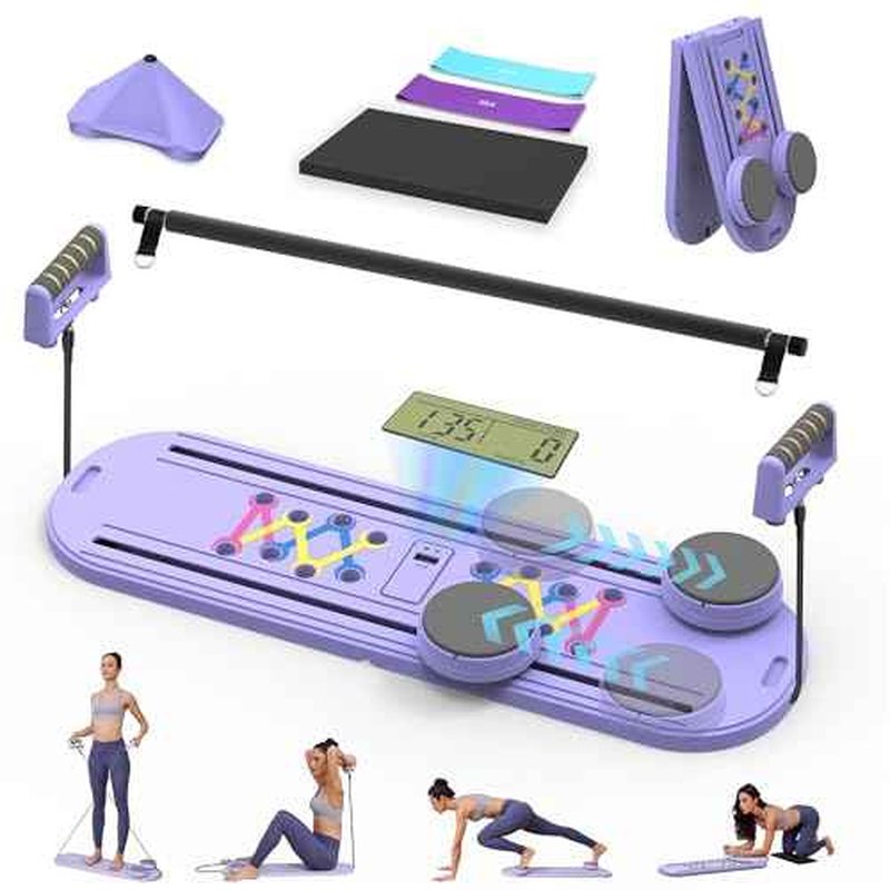 Pilates Board,7 in 1 Multifunctional Pilates Reformer Machine with Battery, Portable and Foldable Pilates Board Unisex Pilates Core Workout Equipment for Home Office Use