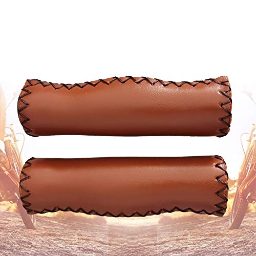 Brown Beach Cruiser Bike Bicycle Soft Synthetic Leather Handlebar Cover Grips Bar with End Cap and Needle