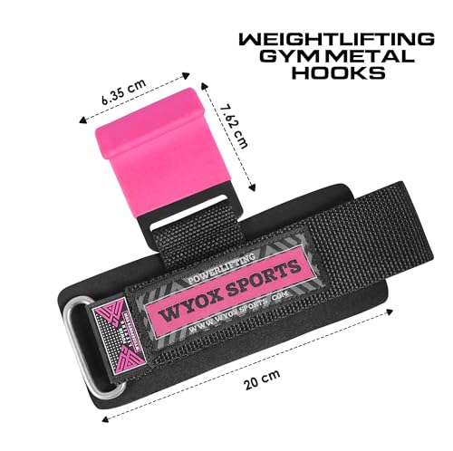 Professional Lifting Straps and Heavy Duty Hooks | 7mm Think Neoprene Padded Wrist Wraps for Weightlifting Support & Grip - Ideal Gym Gloves for Men Women Pair - Pink