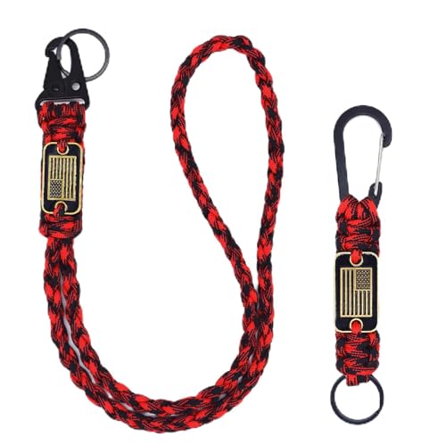 Tragdro 2 Pcs Heavy Duty Braided Paracord Lanyard Keychain with USA Flag, Parachute Rope Necklace Keychains, Braided Strong Lanyard for Outdoor Activities, Camera, Keys, Whistle, Traveling