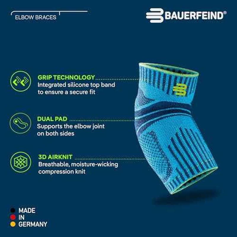 Bauerfeind Sports Elbow Support - Elbow Brace for Pain Relief and Support - Pads for Enhanced Comfort - Targeted Compression - Lightweight & Durable - Black/Navy, Medium