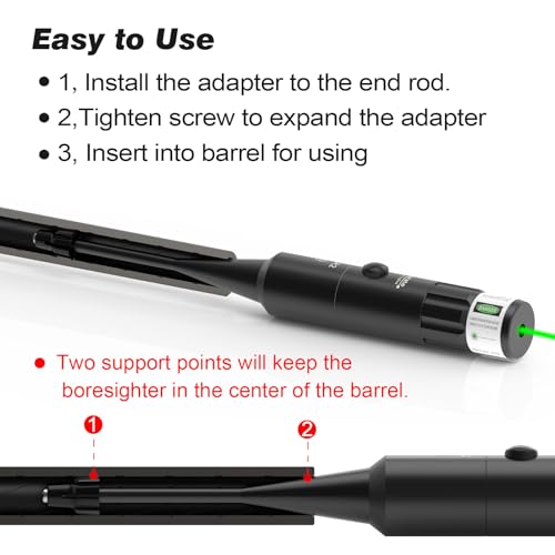 StrongTools Green Laser BoreSighter for .177 to 12GA Caliber Rifle Scope Handgun Hunting Green Dot Boresight Kit with Press Switch Bore Sight with 2 Pieces 800mAh Battery(Green)