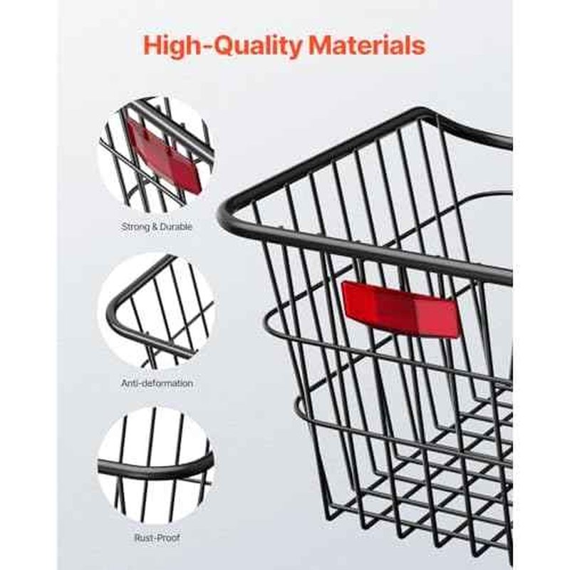 VEVOR Rear Bike Basket, Metal Wire Bicycle Basket with Reflective Tail Light & Waterproof Cover, Durable Bike Back Basket, Fits to Most Rear Bike Racks