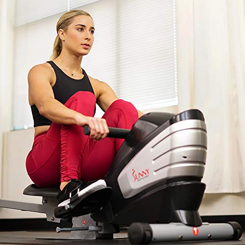 Sunny Health & Fitness Dual Function Magnetic Rowing Machine w/Digital Monitor, Multi-Exercise Step Plates, 275 LB Max Weight and Foldable - SF-RW5622 (Steel)