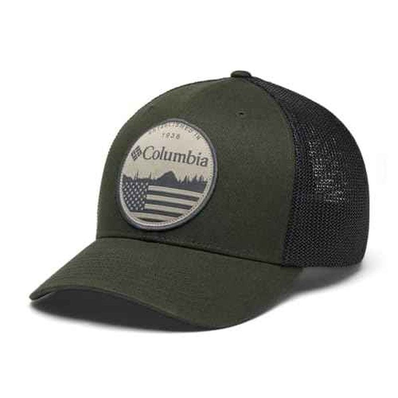 Columbia Unisex Mesh Ball Cap, Greenscape/Black/Flag, Small/Medium