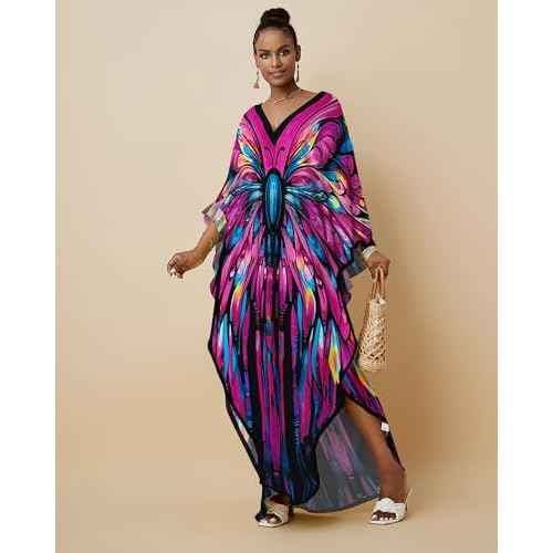 Bsubseach Kaftan Dresses for Women Floral Print Caftans Bathing Suit Cover Ups Plus Size Long Beach Coverup Dress