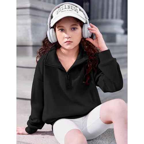 Arshiner Girls Half Zip Sweatshirt Fleece Quarter Zip Pullover Sweatshirts Fall Winter Clothes for Teen Girl Side Pockets