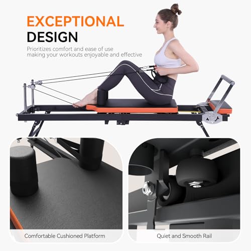 Ntoaujao Pilates Reformer, Foldable Pilates Machine for Home Gym Workout, Pilates Equipment Set with 4 Resistance Springs & 5 Cords, Suitable for Beginners & Advanced Users, Up to 250 lbs Weight