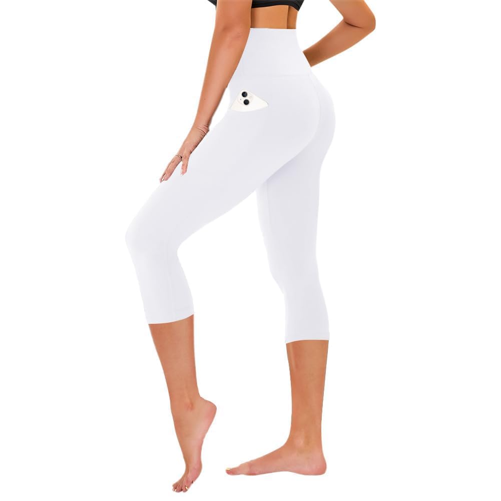 TNNZEET Capri Leggings for Women - Tummy Control Black Leggings with Pockets High Waisted Yoga Pants Workout Cycling Leggings