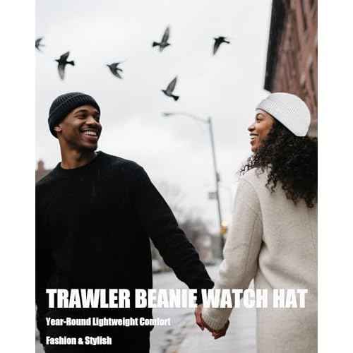 Thin Fisherman Beanie Hat for Men Women Fall Winter -Wool Knit Cuff Short Fashion Watch Cap,Trawler Slouchy Skull Cap