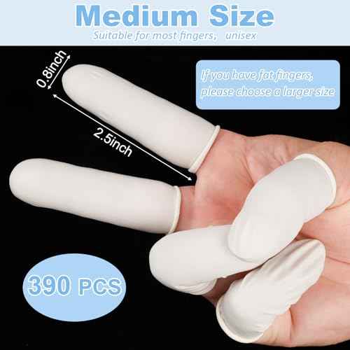 Finger Cots Disposable, Medium Finger Protectors Thumb Gloves, Natural Latex Sleeves Covers Protection for Fingertips, Electronic Repair, Handmade (Approx.390 PCS)