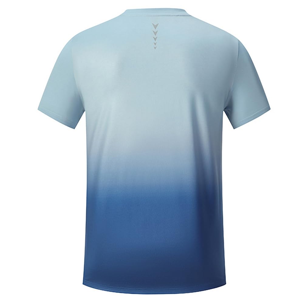 TOLOER Men's Short Sleeves T-Shirt Summer Quick Drying Athletic Top Running Fitness Training Casual Clothing Light Blue L