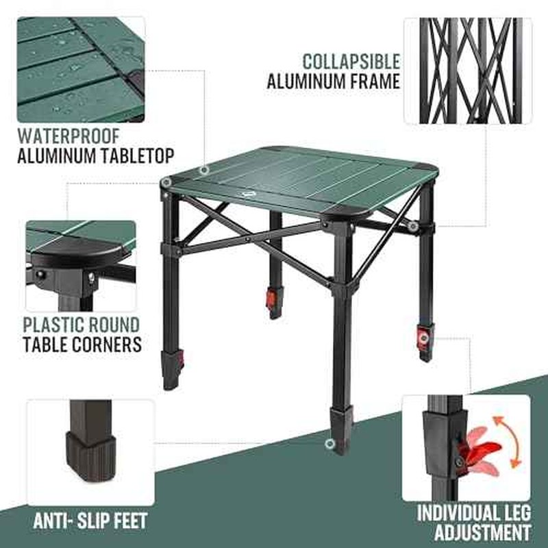 VILLEY Folding Camping Square Table with Carry Bag, Lightweight Aluminum Adjustable Square Table for Outdoor, Camping, Picnic, Backyards, BBQ (L)