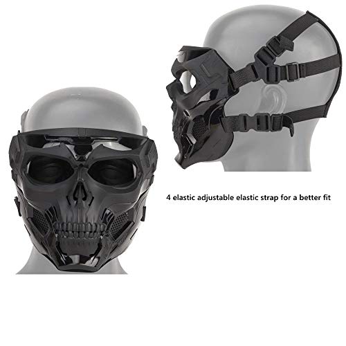 JFFCESTORE Tactical Mask,Protective Full Face Clear Goggle Skull mask Dual Mode Wearing Design Adjustable Strap One Size fits All