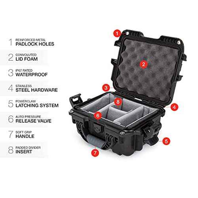 NANUK Small Series 905 Lightweight NK-7 Resin Waterproof Protective Case with Padded Dividers for Point & Shoot Camera or Binoculars, Black