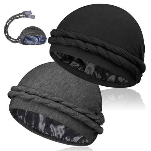 MLTUAGE 2 Pcs Satin Lined Silky Head Wraps for Men, Halo Turban Durag Head Scarf