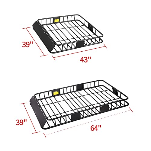 Leader Accessories Roof Rack Cargo Basket Set, Cargo Carrier Bag 15 Cubic Feet Capacity with Car Top Luggage Holder Adjustable Length 43/64 inches Cargo Net 3' x 4' for SUV, Van, Sedan,Jeep