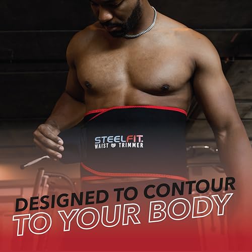 SteelFit Waist Trimmer Belt - Adjustable Latex-Free Neoprene Sweat Waist Band - Unisex - Waist Trainer Workout Belt to Help Promote Increased Heat, Circulation and Sweat Black, Red