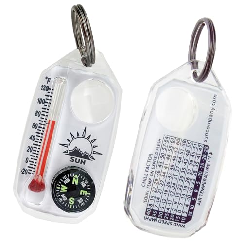 Sun Company TripleGage - 3-in-1 Zipper Pull with Compass, Thermometer, and Magnifying Glass | Essential Outdoor Navigation Tool for Camping, Hiking, and Scouting