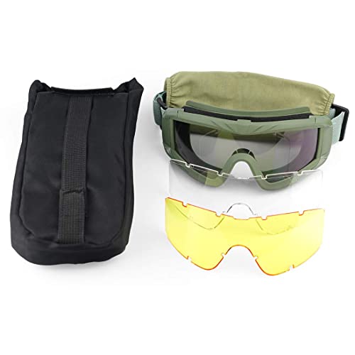 xaegistac Airsoft Goggles, Tactical Safety Goggles Anti Fog Military Eyewear with 3 Interchangable Lens for Paintball Riding Shooting Hunting Cycling (ArmyGreen)