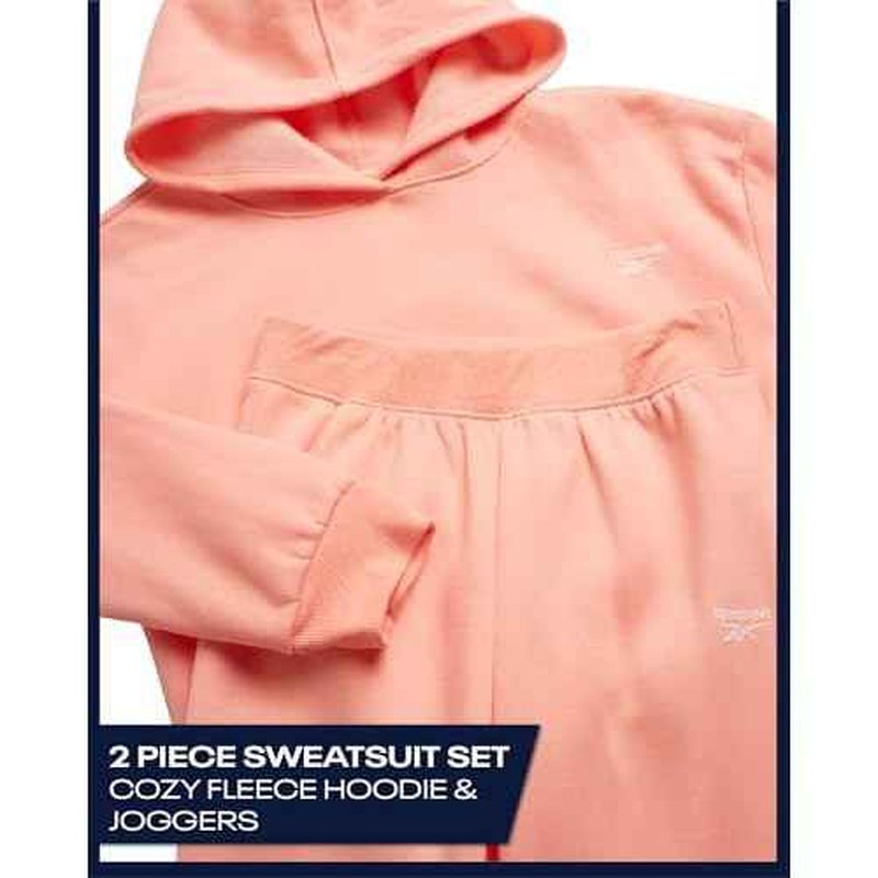 Reebok Girls Sweatsuit Set - 2 Piece Soft Long Sleeve Hoodie Sweatshirt and Sweatpants for Girls - Athletic Sweatsuit, Size 7, Peach