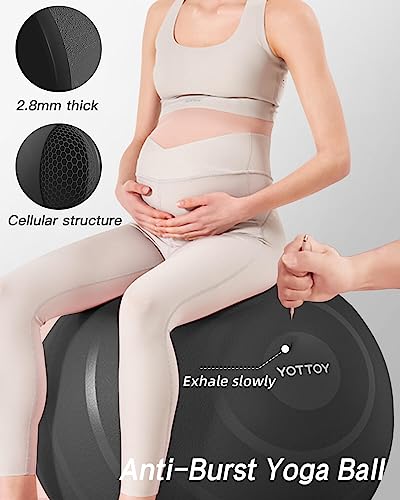 YOTTOY Anti-Burst Exercise Ball for Working Out, Yoga Ball for Pregnancy,Extra Thick Workout Ball for Physical Therapy,Stability Ball for Ball Chair Fitness with Pump (Black)