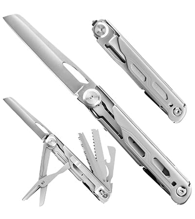 TACTIMAN 9-in-1 Multi Tool, Pocket Knife, Multitool Folding Knife for Camping Hiking Survival Fishing, Stainless Steel Lockable Multitool Knife Saw Scissors Bottle Opener Wire Stripper Glass Breaker