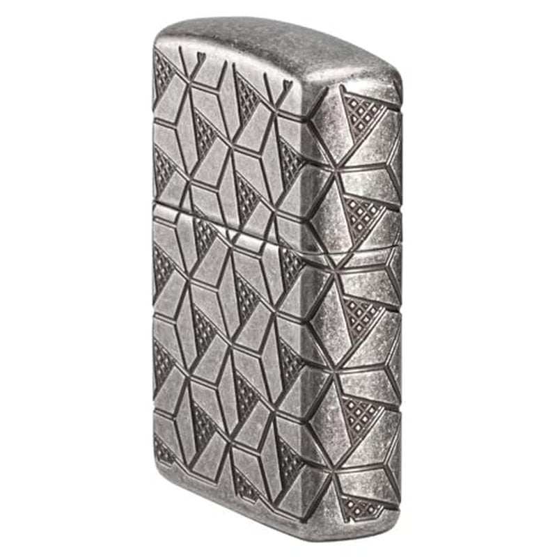 Zippo Lighter: Armor MultiCut Geometric Deep Carve - Antique Silver 49883