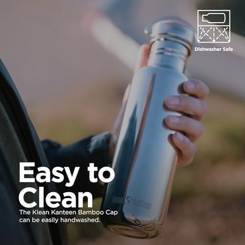 Klean Kanteen Classic Bamboo Cap - Stainless Steel Water Bottle Lid - Made with Sustainably Sourced Bamboo - Brushed Stainless Steel - BPA Free