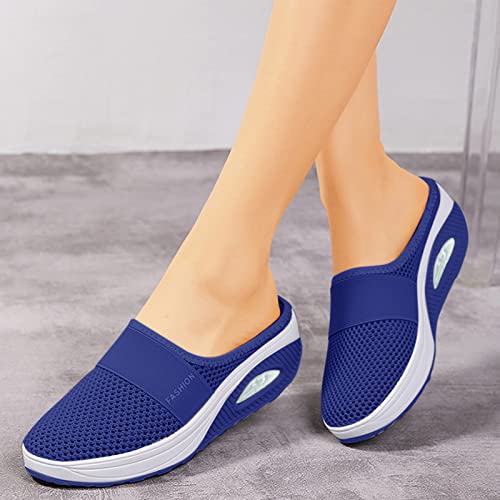 Generic my orders womens sandals Summer Sandals for Women 2024 Fashion Sneaker Womens Walking Shoes Slip On Fashion Waterproof Walking Shoes, 7, Blue Lightning Deals