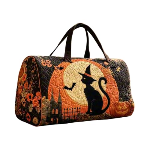Large Purple Halloween Quilted Duffle Bag for Women - Trick or Treat Tote with Pumpkin Ghost Print, 2026 Capacity