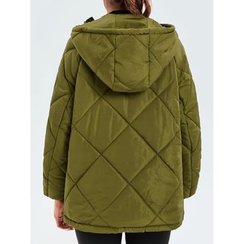 Cicy Bell Women's Quilted Puffer Pullover Jackets Oversized Half Zip Puffy Hooded Outerwear Warm Winter Coats
