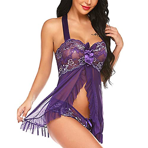 Generic maternity lingerieLace Lingerie for Women Front Closure for Sex Babyboll for Sex Naughty See Through Teddy Pajamas Cute Honeymoon Nightwear, 3X-Large, 7#purple