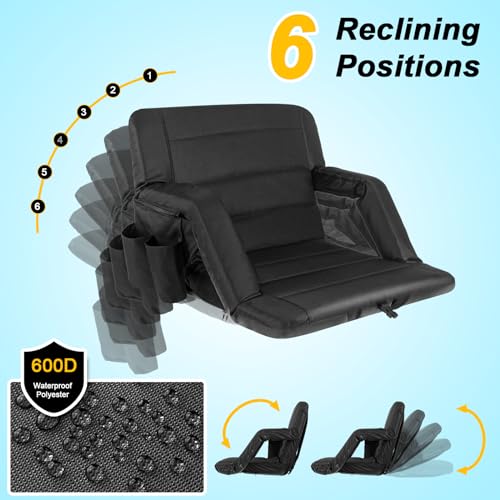 yeyeeyyee Stadium Seats with Back Support Wide, Exclusive Bleacher Chairs with Back and Cushion Folding Stadium Chairs, 6 Reclining Positions Waterproof Bleacher Seats with 2Hooks (Wide|22.5" Purple)