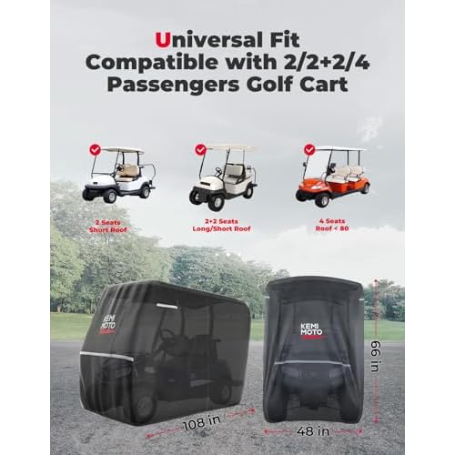 KEMIMOTO 600D Waterproof Golf Cart Cover, Universal Heavy Duty Large Golf Cart Rain Cover with Storage Bag Compatible with EZGO Club Car 2/2+2/4 Passenger, Black