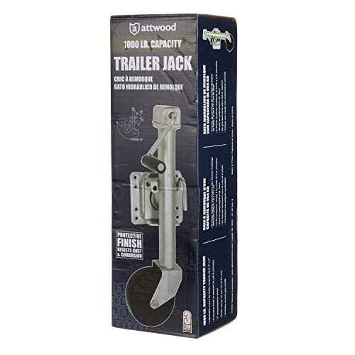 Attwood 11127-4 Fold-Up Trailer Jack, 1,000-Pound Capacity, 10-Inch Travel Lift, 24-Inch Lift, Single Wheel, Fits 3-Inch x 5-Inch Tongue