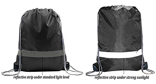 BeeGreen Black Drawstring Backpack Bulk 10 Pieces Wholesale, String Backpack for Party Gym Sport Trip, Reflective Strips Cinch Sack with String, DIY Drawstring Bags for Women and Men.