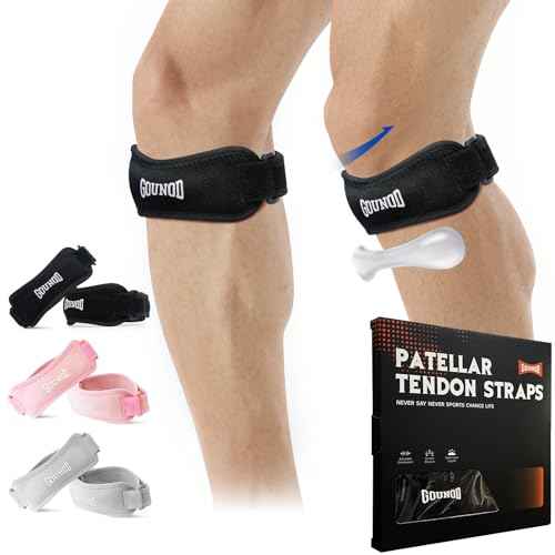 GOUNOD Patellar Tendon Support Strap 2 Pack,Knee Strap for Knee Pain Relief,Patella Band for Basketball, Jumpers Knee, Tendonitis, Running, Hiking, Soccer, Osgood Schlatter£¨Black£©
