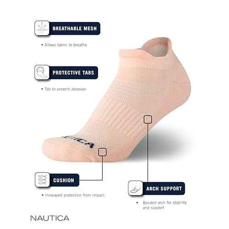 Nautica Womens Ankle Socks - 6 Pack Cushioned Low Cut Tab Breathable Athletic Socks with Arch Support Running Sock for Women