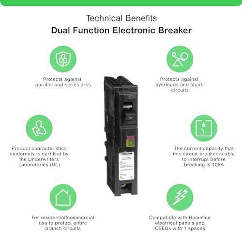Square D by Schneider Electric Square D - HOM115PDFC Homeline Plug-On Neutral 15 Amp Single-Pole Dual Function (CAFCI and GFCI) Circuit Breaker,