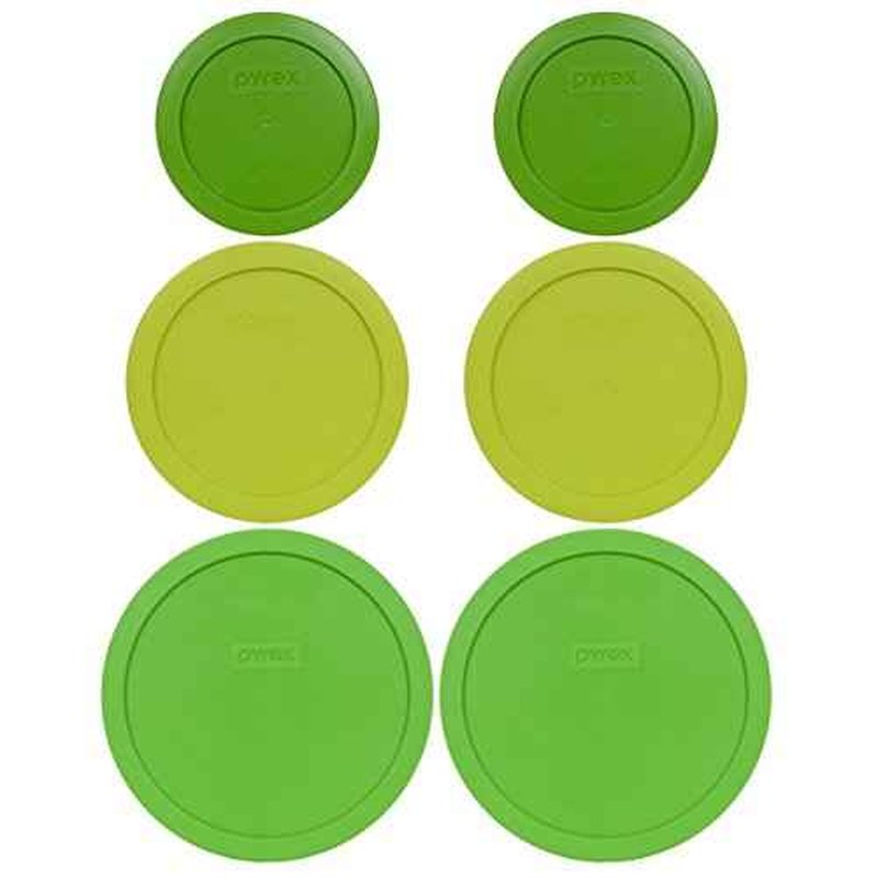 Pyrex (2) 7402-PC 6/7-Cup Green, (2) 7201-PC 4-Cup Edamame Green, and (2) 7200-PC 2-Cup Lawn Green Replacement Lids - Made in USA