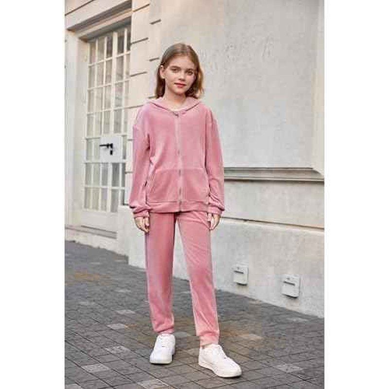 Arshiner 2 Piece Outfits for Girls Velour Tracksuit Hoodie and Jogger Set Sweatsuit Athletic Clothes Sets