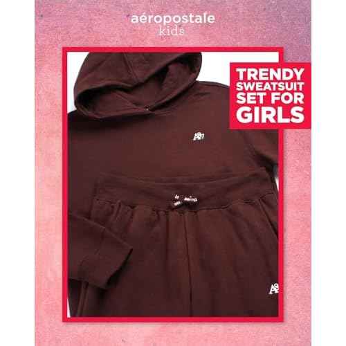 AEROPOSTALE Girls Sweatsuit Set - 2 Piece Fleece Hoodie Sweatshirt, Flare Jogger Sweatpants - Track Suit Set for Girls, 7-16